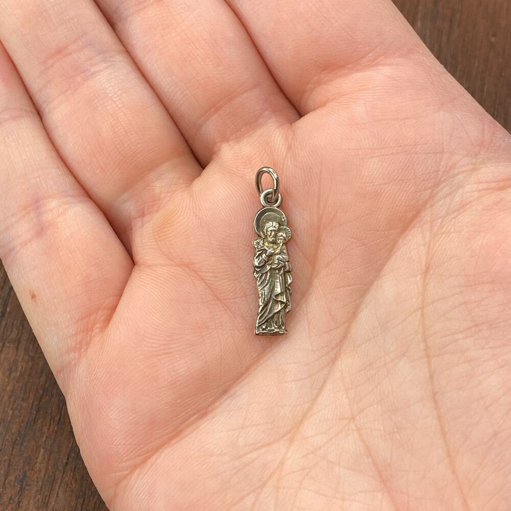 Vintage 925 Sterling Silver Saint Jude Thaddeus Religious Pendant Bracelet Charm